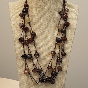Cookie Lee, vintage, brown multi glass beaded multi layer toggle necklace